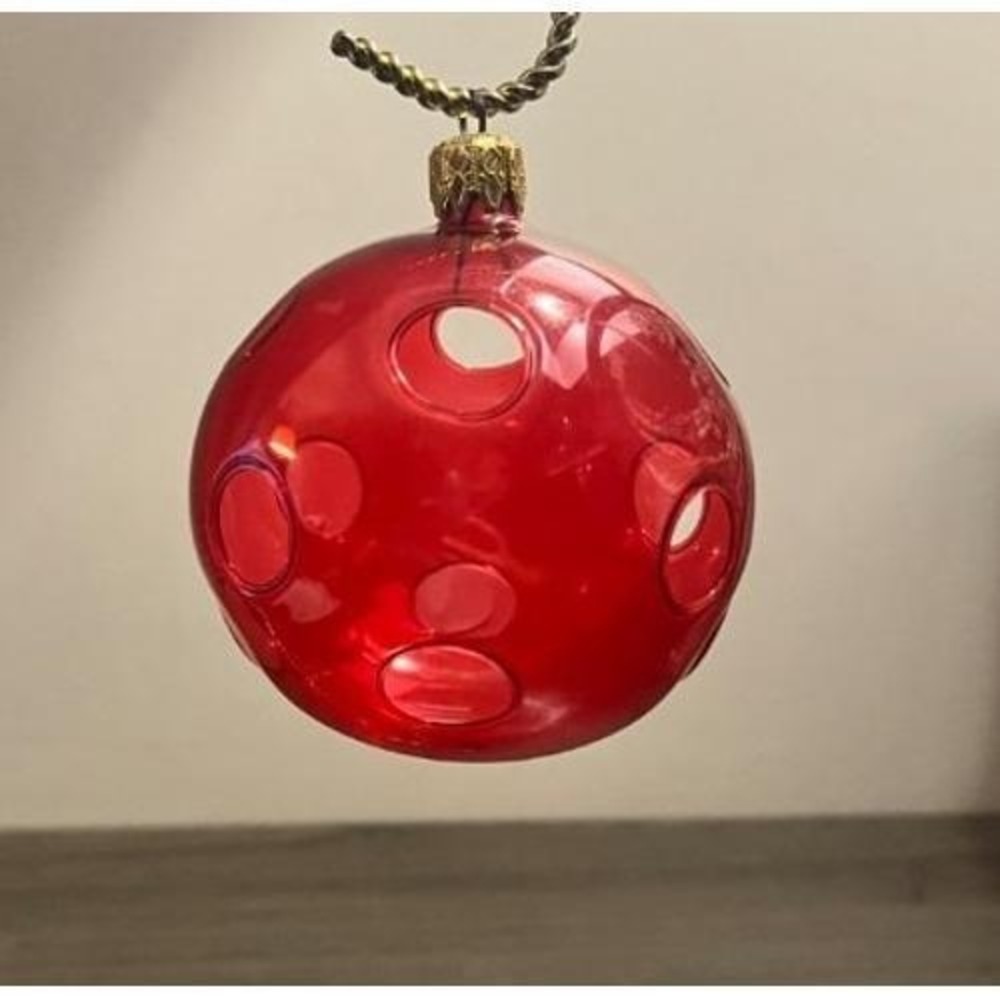 Vintage West Germany Red Openwork Glass Christmas Ornament 3"